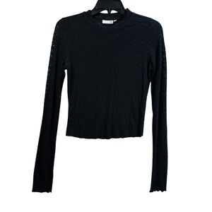 SO Black Floral Semi-Sheer Mesh Top Gothic Grunge Whimsigoth Witchy Stretch Sz S